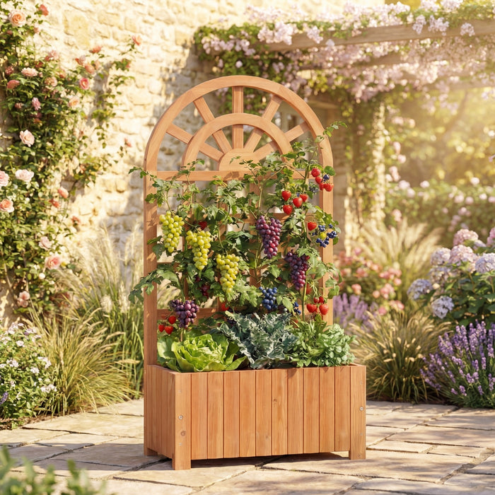 Wooden Raised Garden Bed with Trellis 121cm Outdoor Planter Box Privacy Screen-