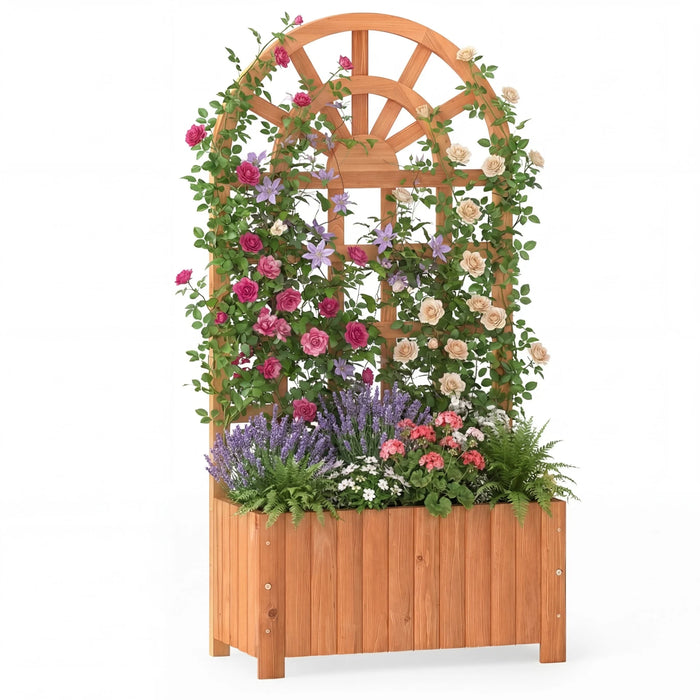 Wooden Raised Garden Bed with Trellis 121cm Outdoor Planter Box Privacy Screen-