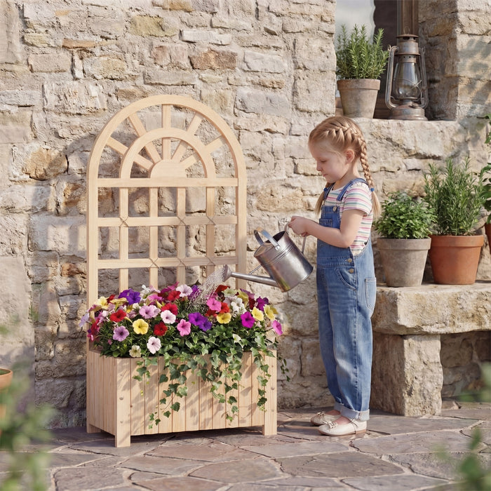 Wooden Raised Garden Bed with Trellis 121cm Outdoor Planter Box Privacy Screen-