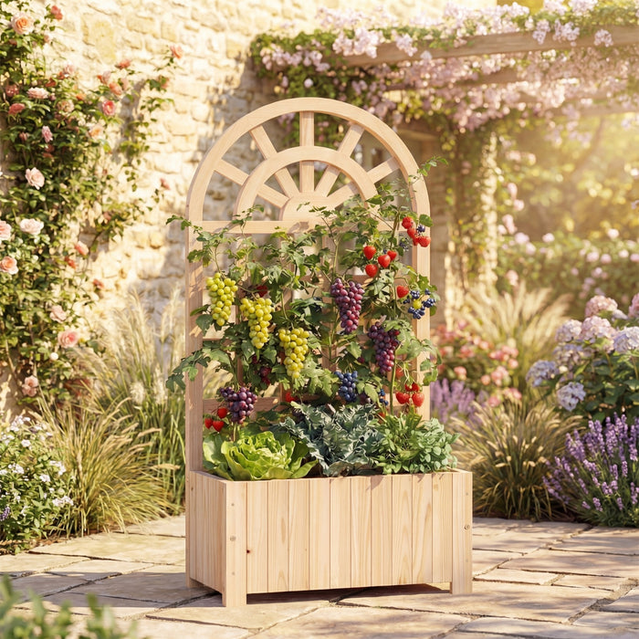 Wooden Raised Garden Bed with Trellis 121cm Outdoor Planter Box Privacy Screen-