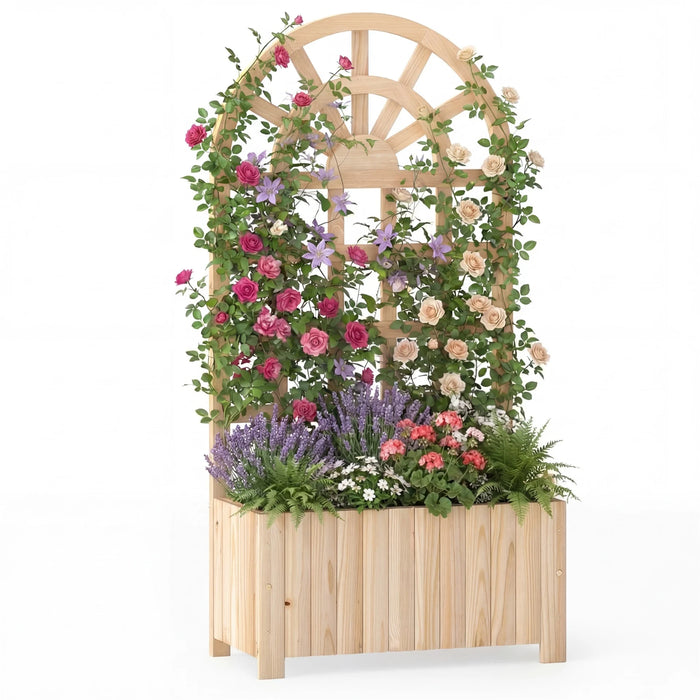 Wooden Raised Garden Bed with Trellis 121cm Outdoor Planter Box Privacy Screen-