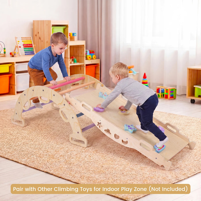 Wooden Rocking Climbing Arch with Cushion 3-in-1 Montessori Kids Climber Rocker-