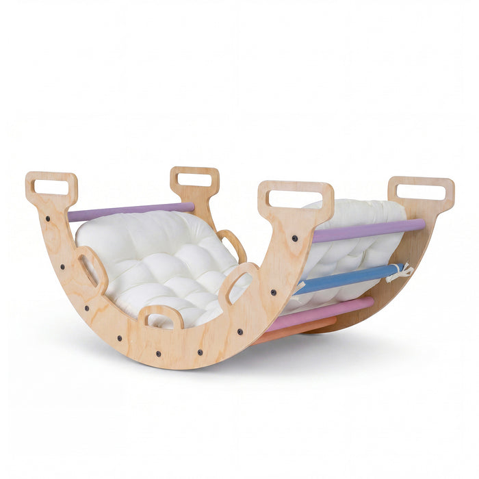 Wooden Rocking Climbing Arch with Cushion 3-in-1 Montessori Kids Climber Rocker-