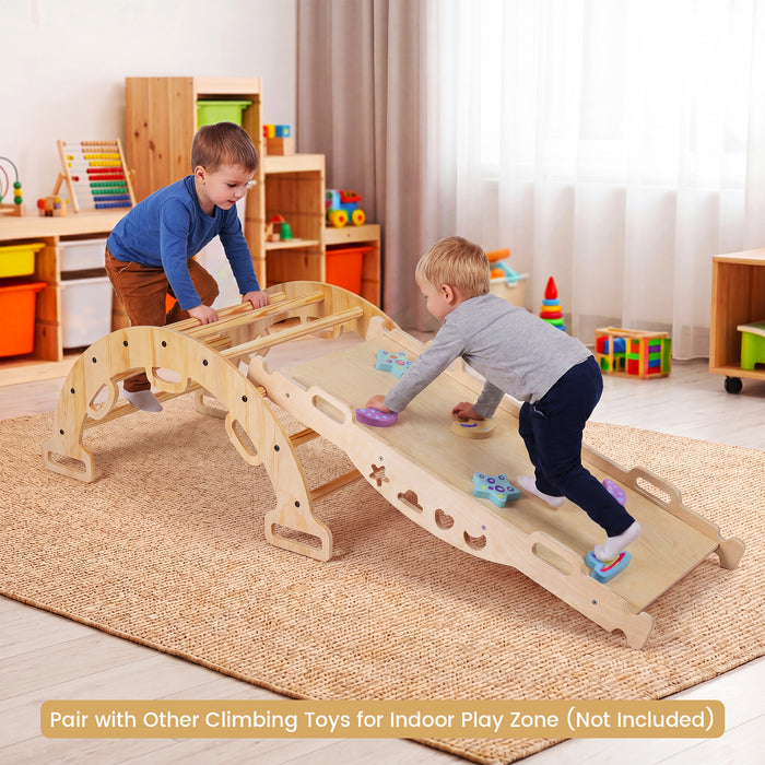 Wooden Rocking Climbing Arch with Cushion 3-in-1 Montessori Kids Climber Rocker-