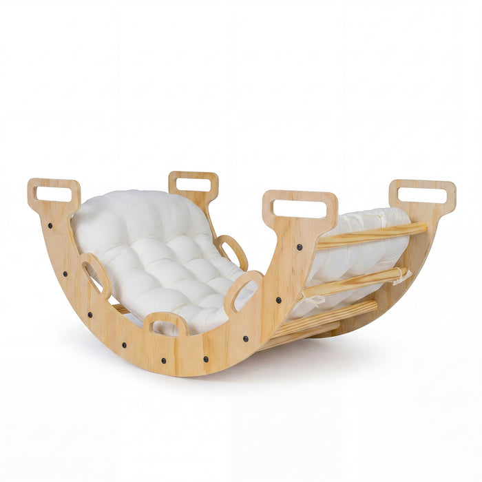 Wooden Rocking Climbing Arch with Cushion 3-in-1 Montessori Kids Climber Rocker-