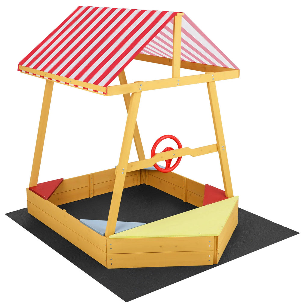 Wooden Ship-shaped Sandpit with Steering Wheel for Aged 18 Months+-