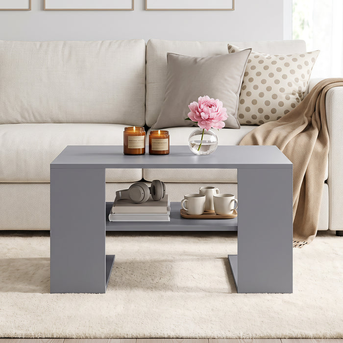 Wooden Square Coffee Table with Storage and Open Shelf for Living Room-