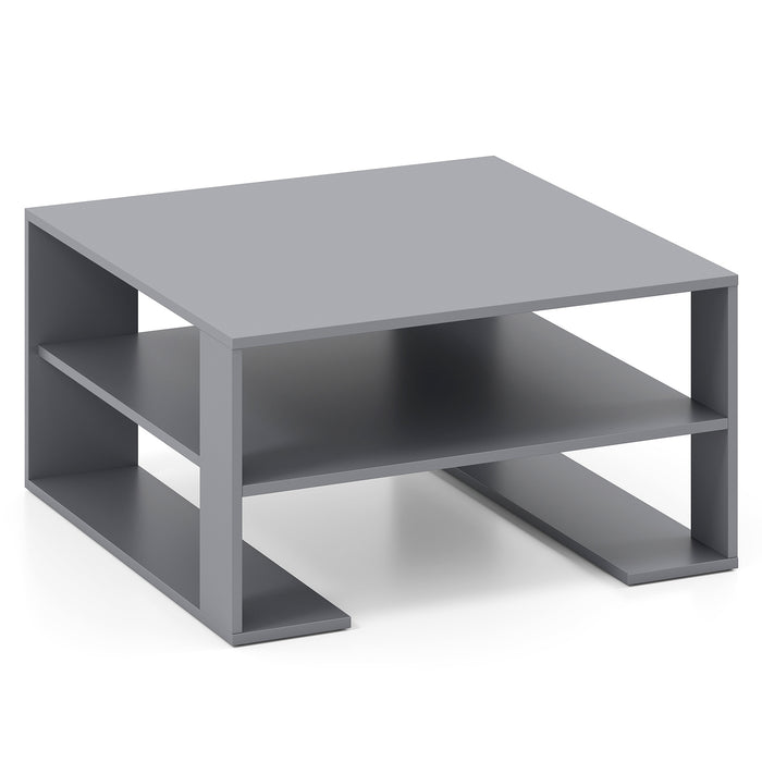 Wooden Square Coffee Table with Storage and Open Shelf for Living Room-