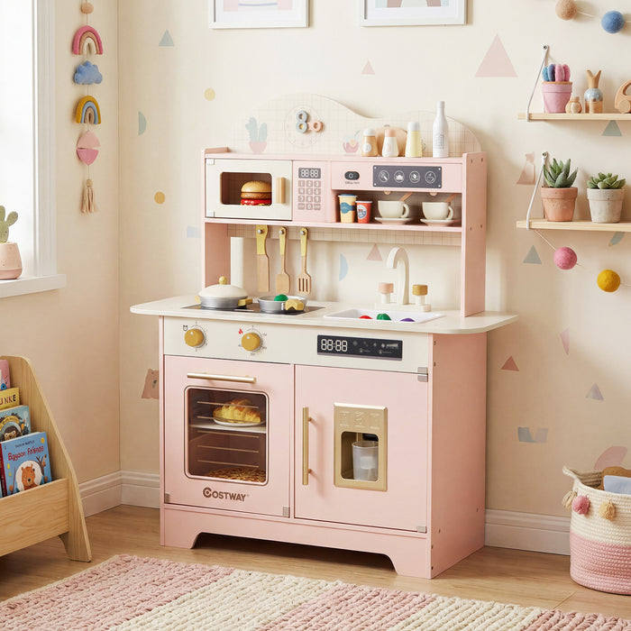 Wooden Toddler Play Kitchen with 17 Pieces Accessories-