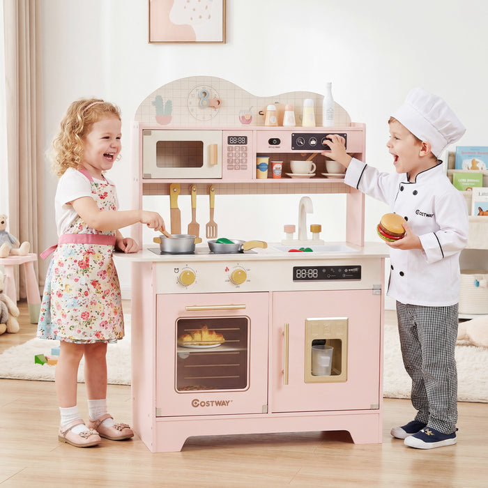 Wooden Toddler Play Kitchen with 17 Pieces Accessories-