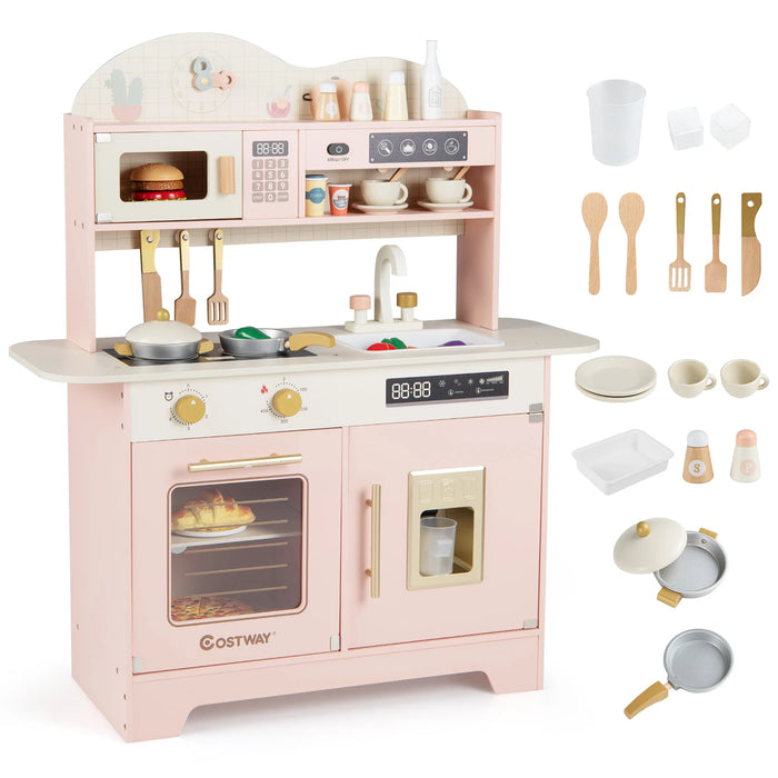 Wooden Toddler Play Kitchen with 17 Pieces Accessories-