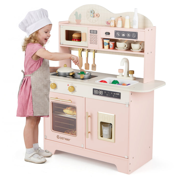 Wooden Toddler Play Kitchen with 17 Pieces Accessories-