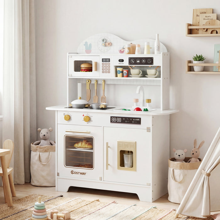 Wooden Toddler Play Kitchen with 17 Pieces Accessories-