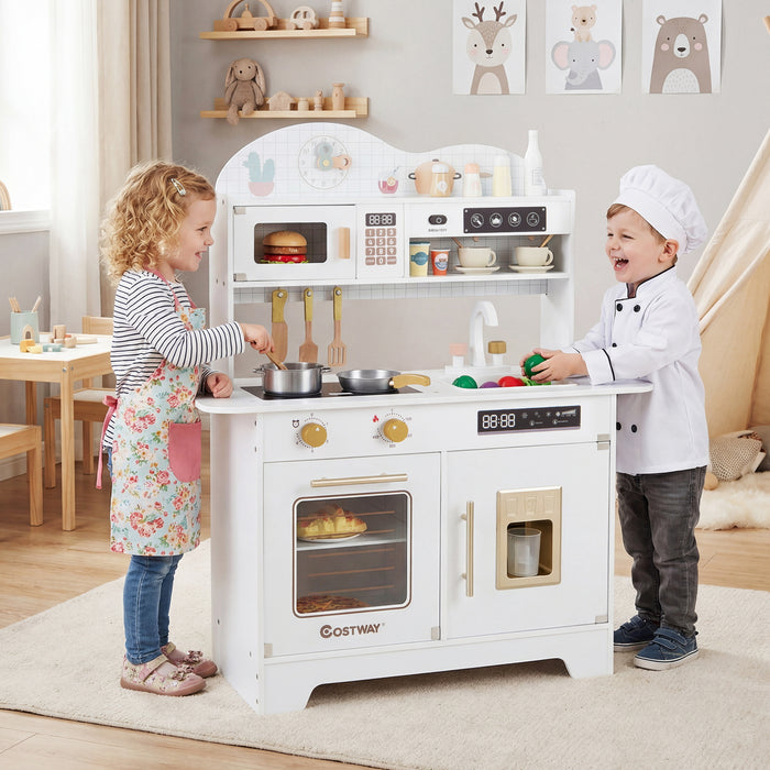 Wooden Toddler Play Kitchen with 17 Pieces Accessories-