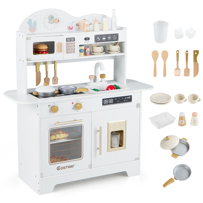 Wooden Toddler Play Kitchen with 17 Pieces Accessories-