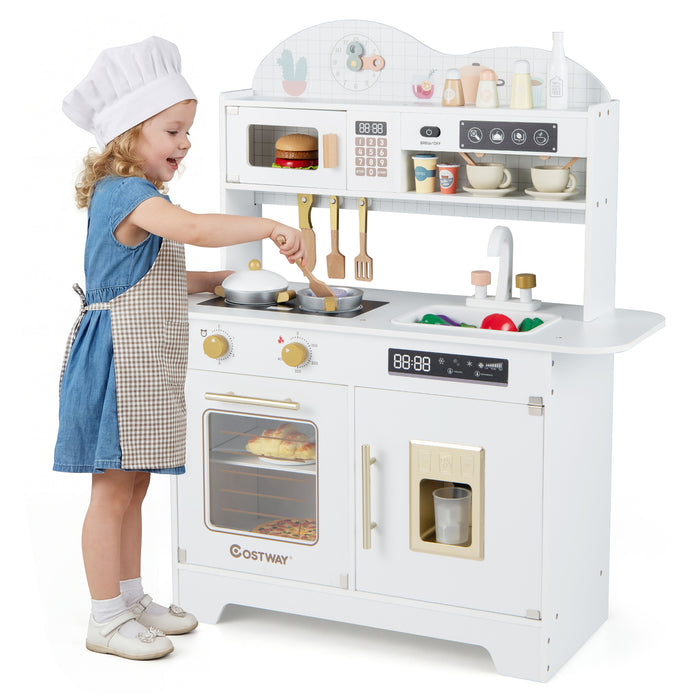 Wooden Toddler Play Kitchen with 17 Pieces Accessories-