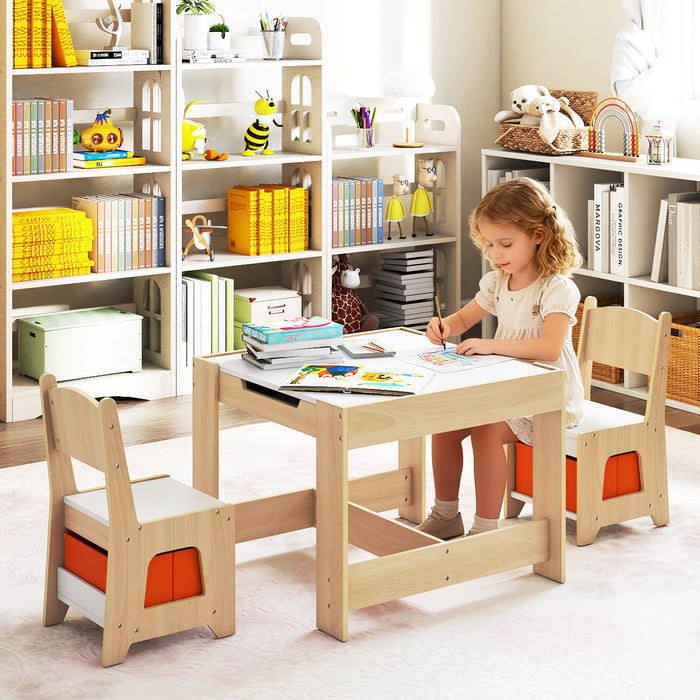 Wooden Activity Table with 2 Seats and Detachable Dual-Sided Tabletop-