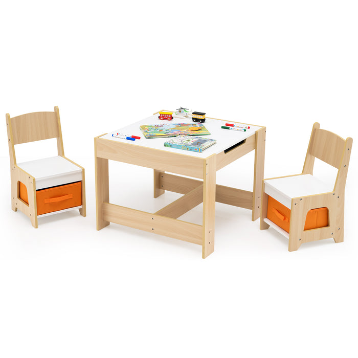 Wooden Activity Table with 2 Seats and Detachable Dual-Sided Tabletop-