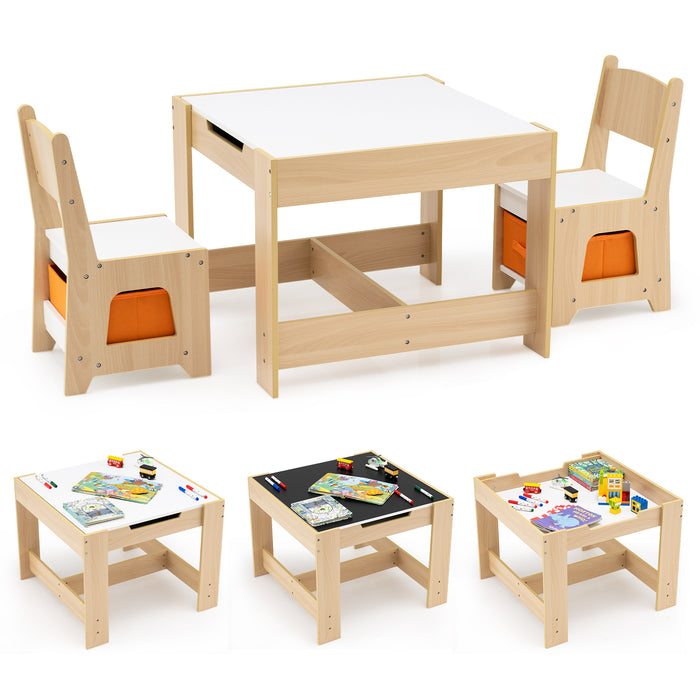 Wooden Activity Table with 2 Seats and Detachable Dual-Sided Tabletop-