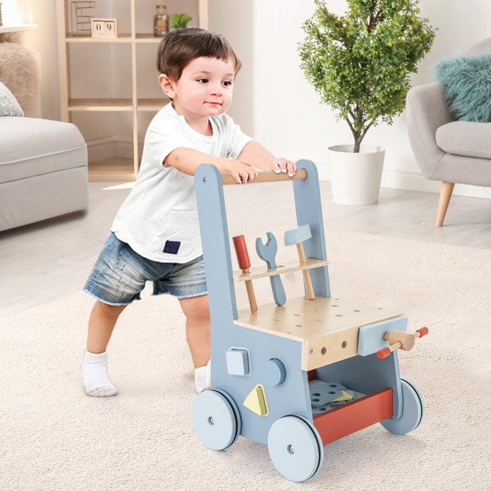 2-in-1 Wooden Baby Push Walker with Multi-