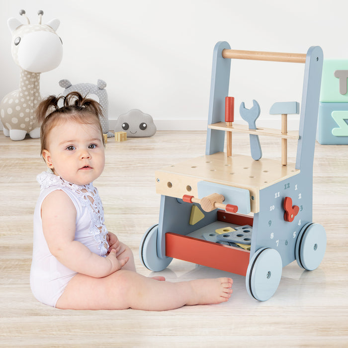 2-in-1 Wooden Baby Push Walker with Multi-