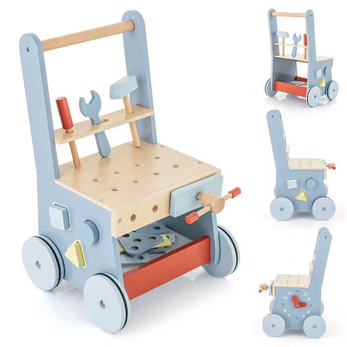 2-in-1 Wooden Baby Push Walker with Multi-