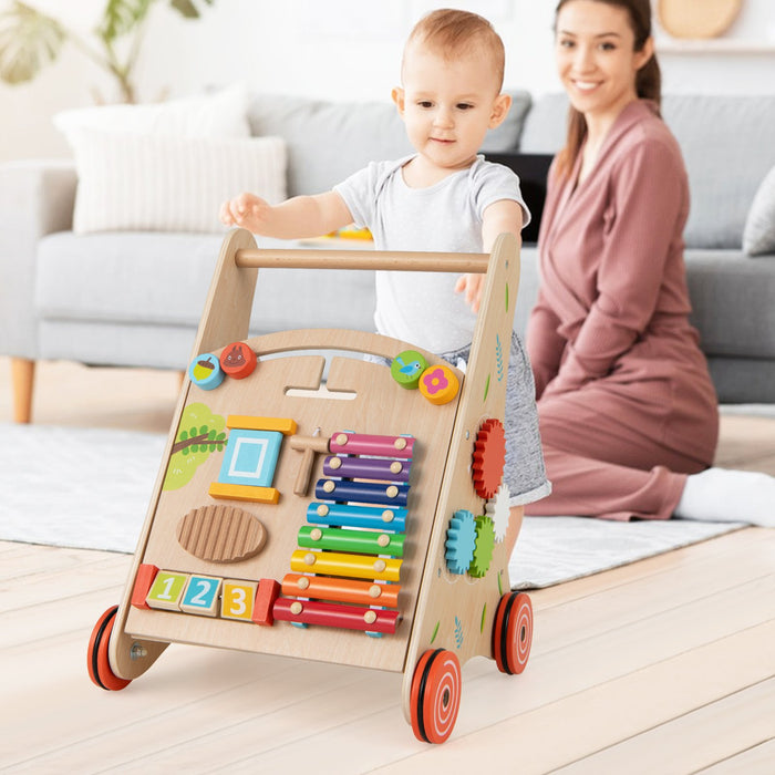 Wooden Baby Walker Push Walker with Learning Activity and Storage-