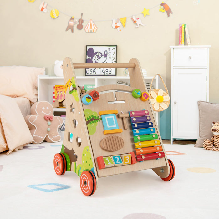 Wooden Baby Walker Push Walker with Learning Activity and Storage-