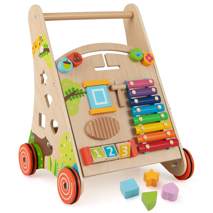 Wooden Baby Walker Push Walker with Learning Activity and Storage-