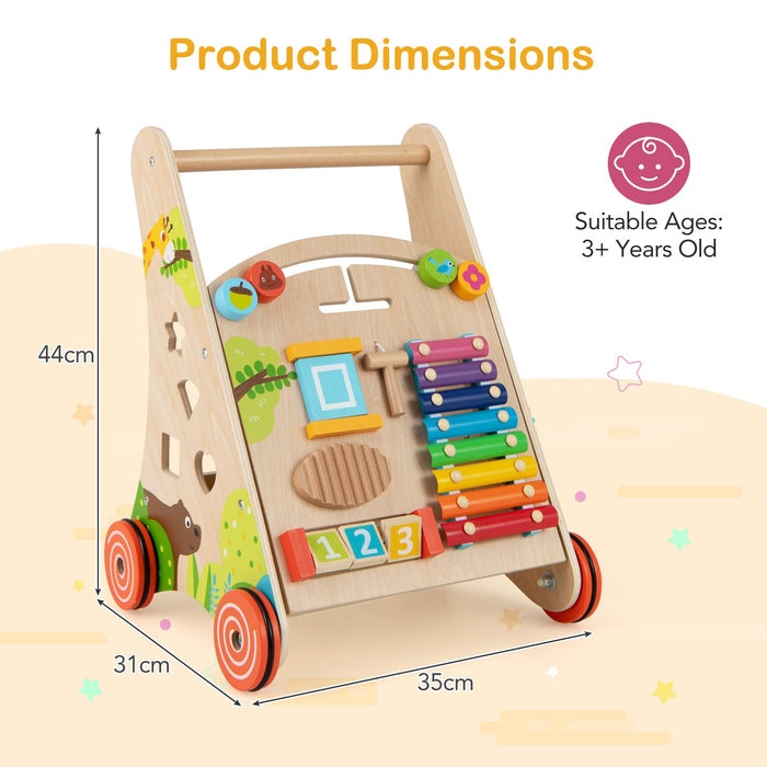 Wooden Baby Walker Push Walker with Learning Activity and Storage-