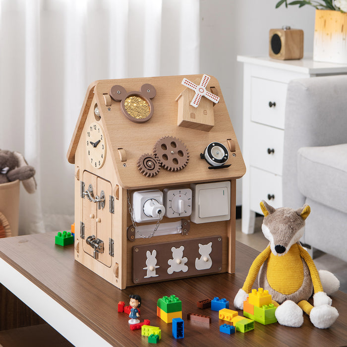 Wooden Busy House Toddler Learning Toy with Interior Space