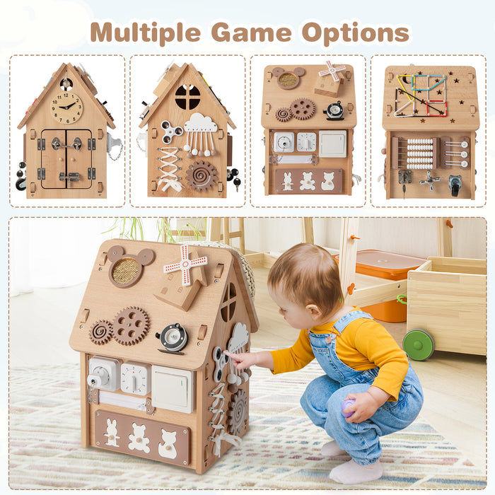 Wooden Busy House Toddler Learning Toy with Interior Space
