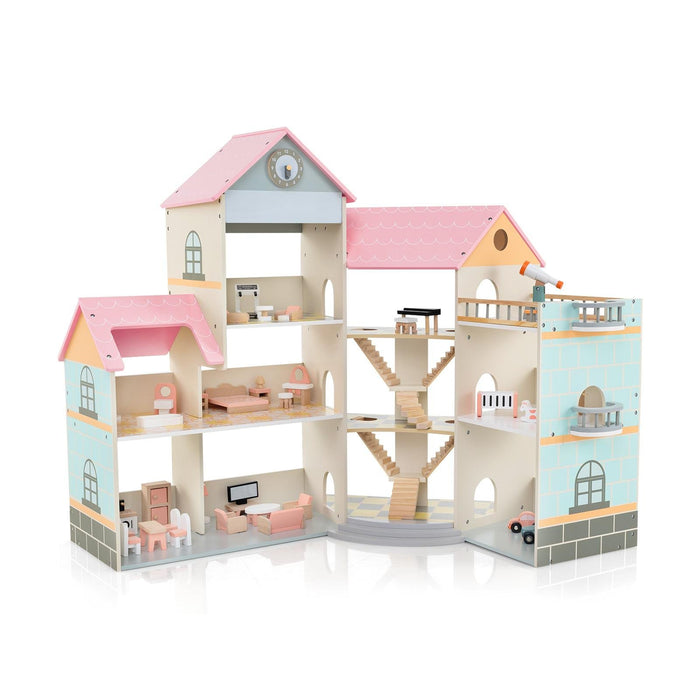 Wooden Corner Dollhouse Playset  Roof Doll House-