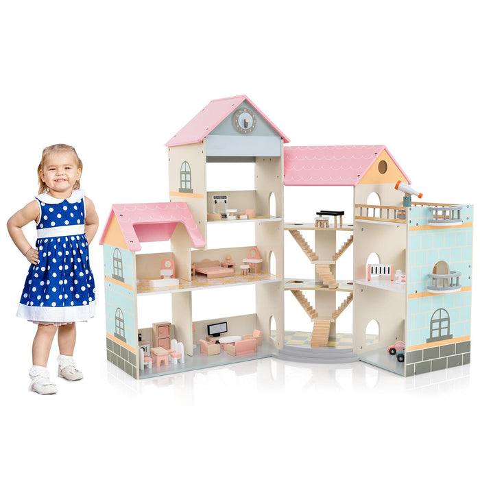 Wooden Corner Dollhouse Playset  Roof Doll House-