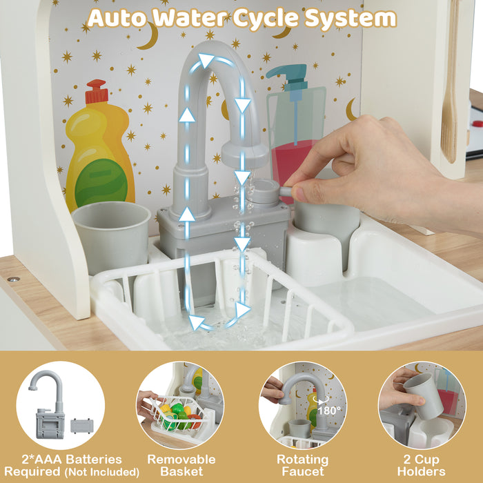 Wooden Corner Kitchen Playset with Working Faucet and Realist Sounds-