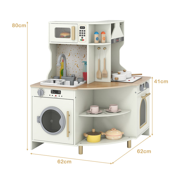 Wooden Corner Kitchen Playset with Working Faucet and Realist Sounds-