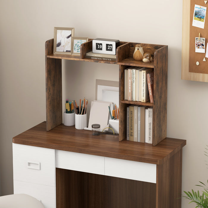Wooden Desk Bookshelf - 4-Tier Open Back Design - Ideal for Home Office Storage Solution