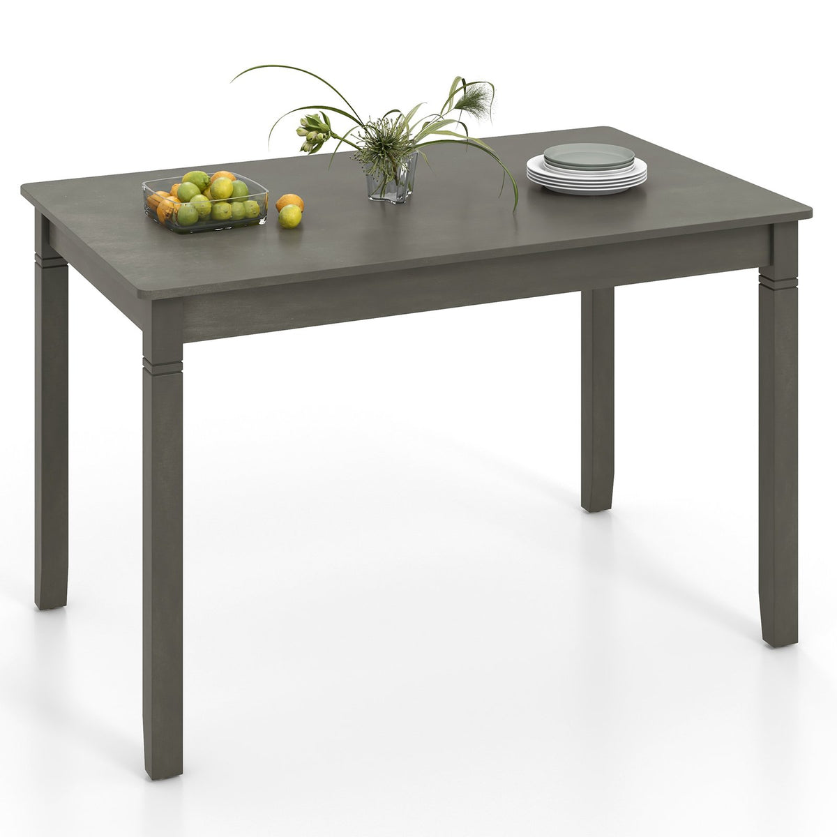 Wooden Rectangular Dining Table with Rubber Wood Legs for 4 People-