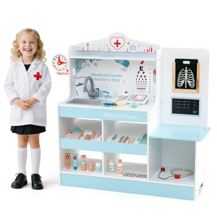 Wooden Doctor Play Set Kids Medical Center with Storage for Boys and Girls 3+ Years Old-