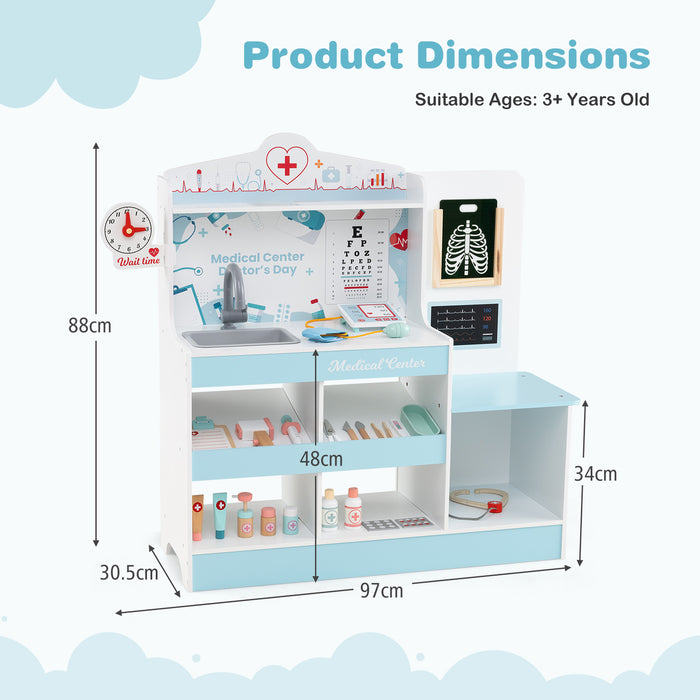 Wooden Doctor Play Set Kids Medical Center with Storage for Boys and Girls 3+ Years Old-