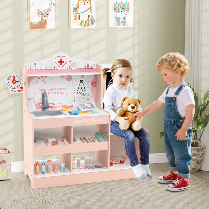 Wooden Doctor Play Set Kids Medical Center with Storage for Boys and Girls 3+ Years Old-