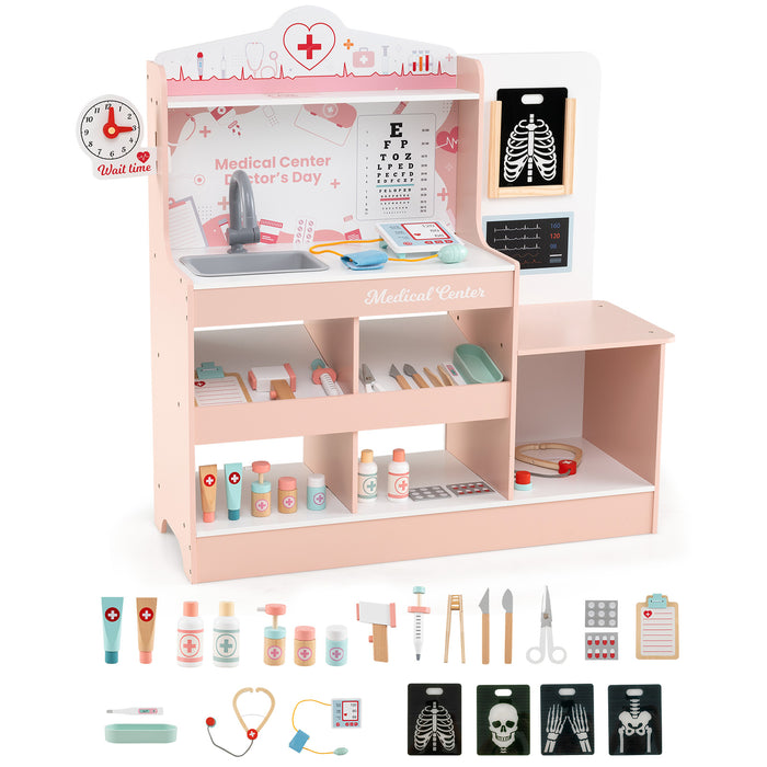 Wooden Doctor Play Set Kids Medical Center with Storage for Boys and Girls 3+ Years Old-