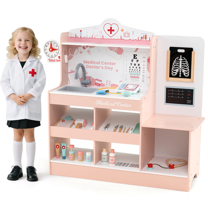 Wooden Doctor Play Set Kids Medical Center with Storage for Boys and Girls 3+ Years Old-