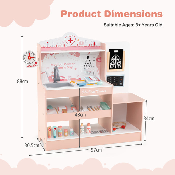 Wooden Doctor Play Set Kids Medical Center with Storage for Boys and Girls 3+ Years Old-