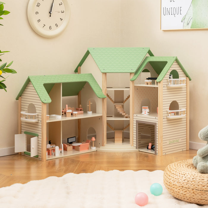 Wooden Dollhouse with 36 Pieces Accessories for Kids-