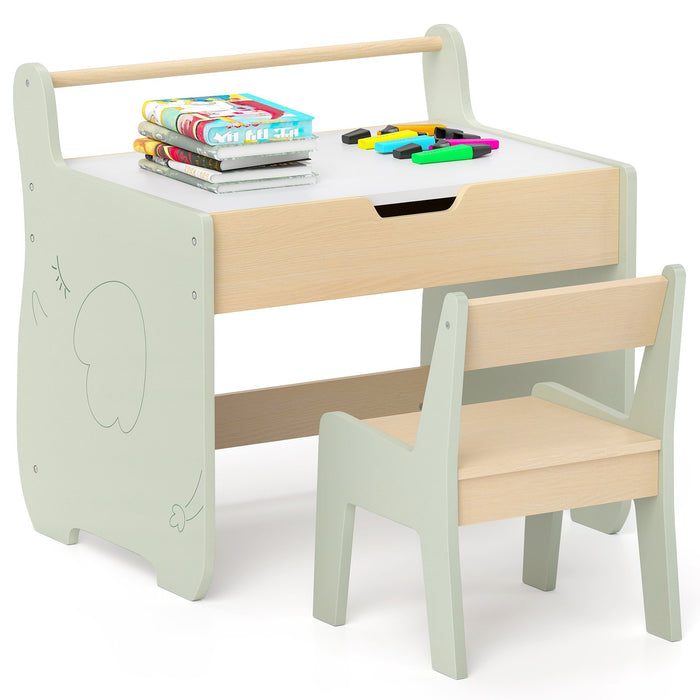 Wooden Kids Activity Table and Chair Set with 2 in 1 Detachable Tabletop-