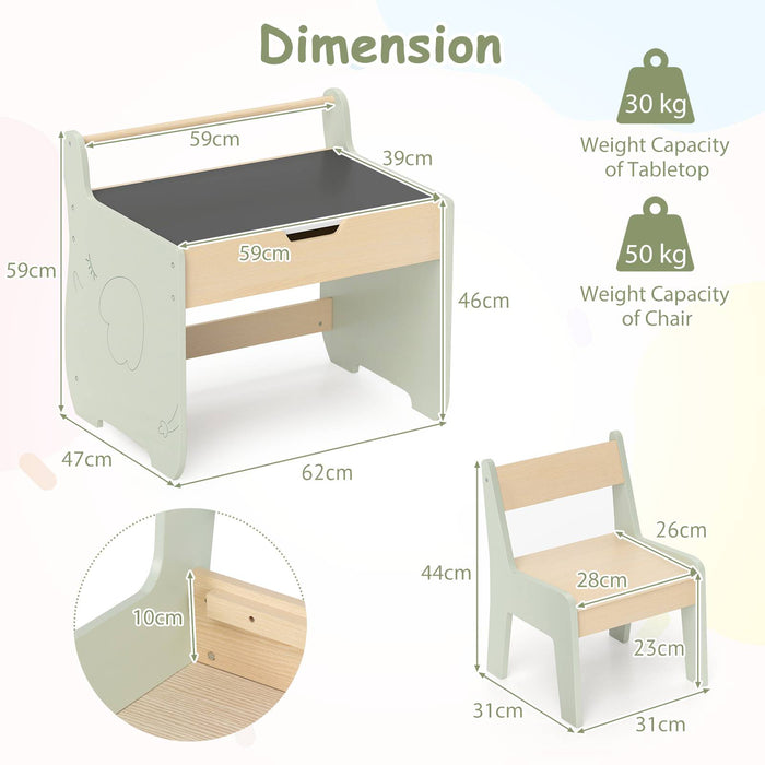 Wooden Kids Activity Table and Chair Set with 2 in 1 Detachable Tabletop-