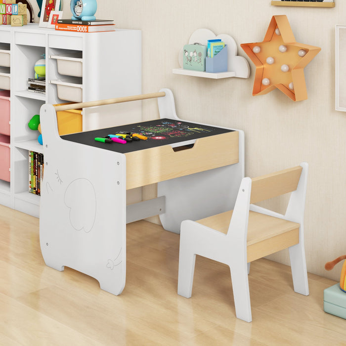 Wooden Kids Activity Table and Chair Set with 2 in 1 Detachable Tabletop-