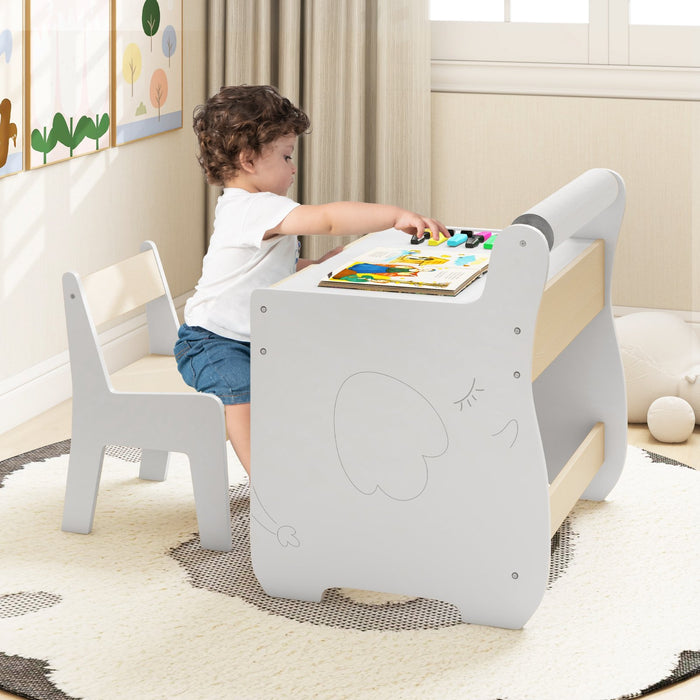 Wooden Kids Activity Table and Chair Set with 2 in 1 Detachable Tabletop-