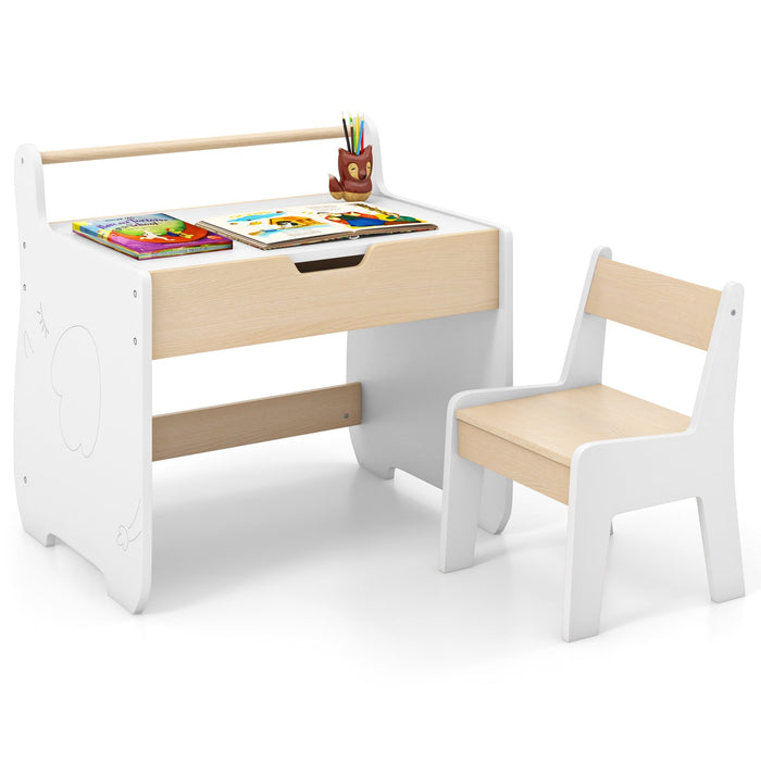 Wooden Kids Activity Table and Chair Set with 2 in 1 Detachable Tabletop-